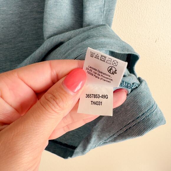 Lacoste Blue Green Micro Stripe V Neck Short Sleeve Shirt - Large - Picture 5 of 7